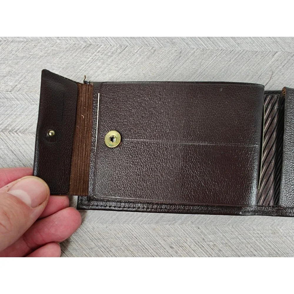 Vintage New Top Grain Cowhide Mens Bifold Wallet Brown Genuine Leather